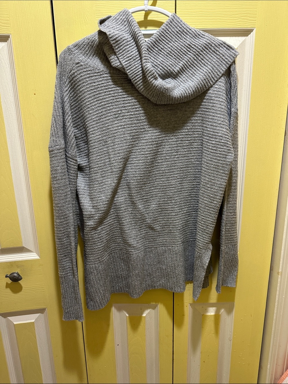Time and Tru Light Gray Ribbed Cowl Neck Sweater